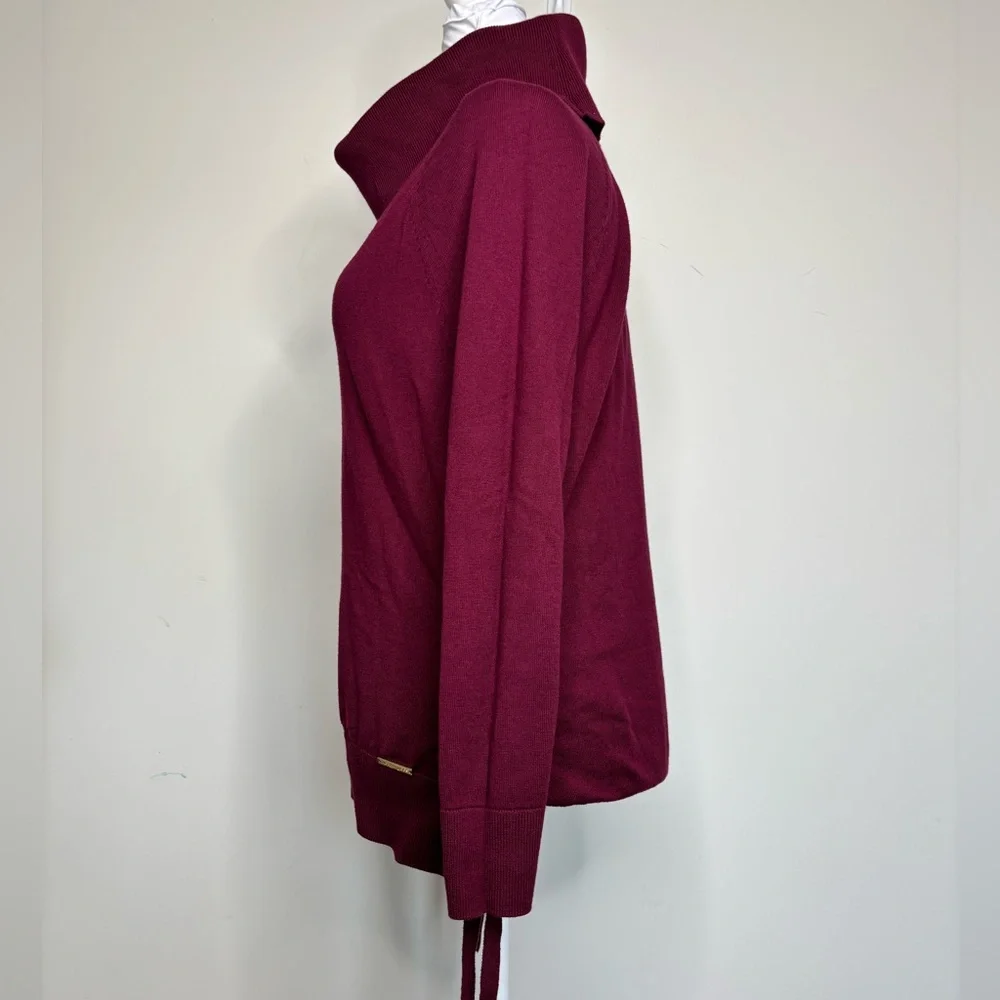 BN2 Michael Kors Women's Burgundy Sweater Side‎ Lace-Up Turtleneck